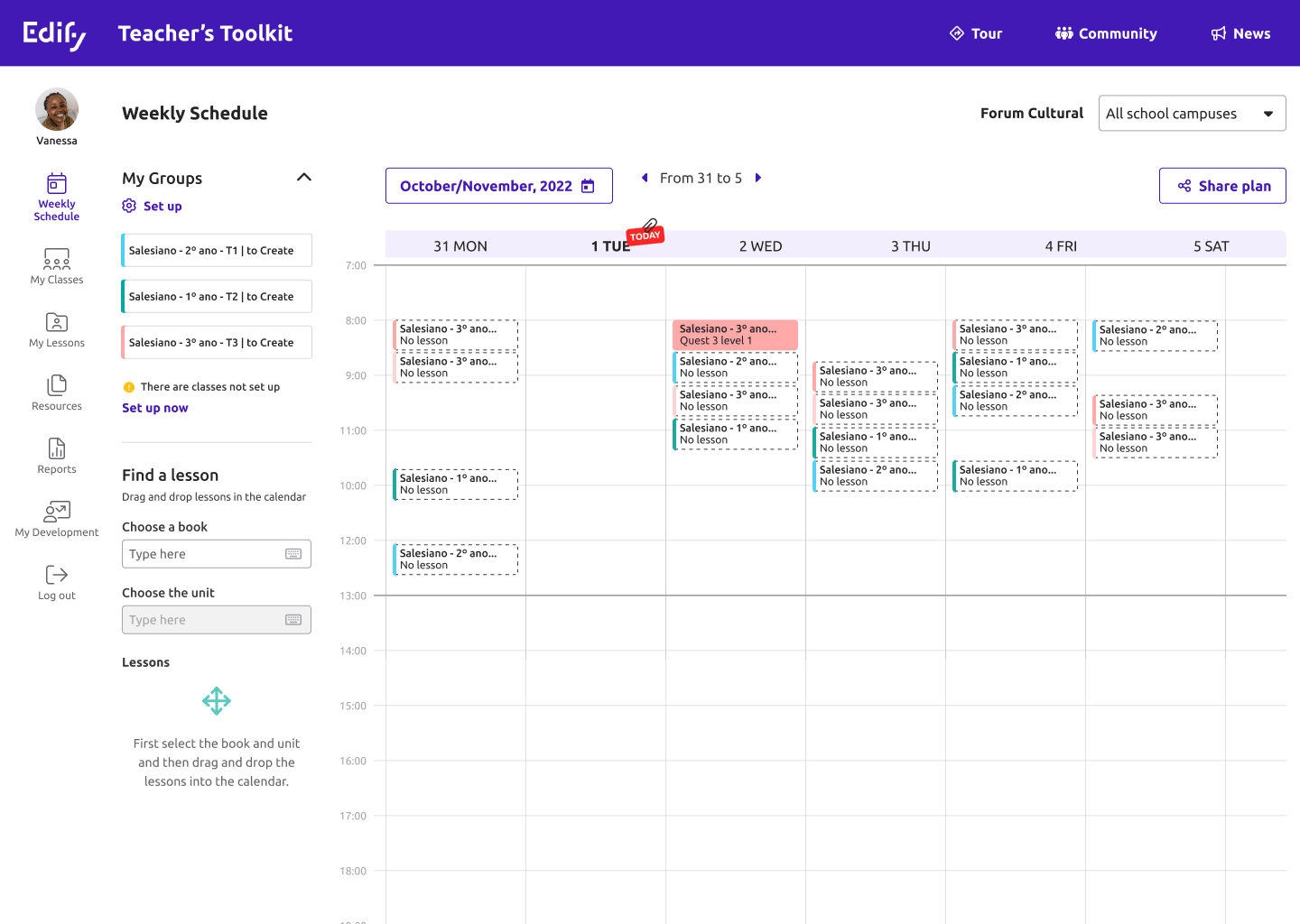 Plataforma de Planejamento de Aulas - Schedule